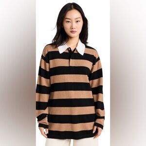 Guest in Residence Striped Rugby Cashmere Sweater Almond/Black